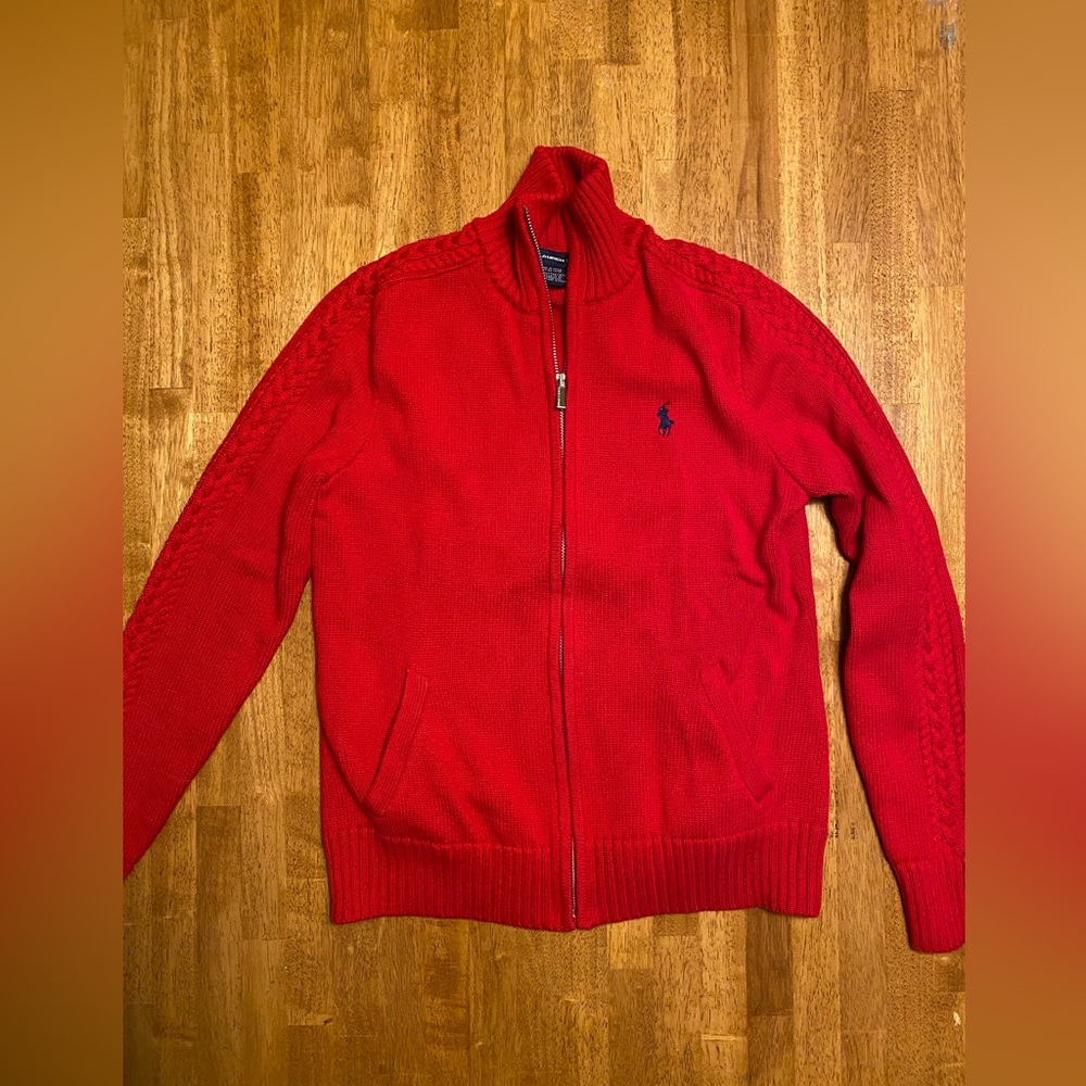 Ralph Lauren Sport- Red Knit Cotton Zip Sweater